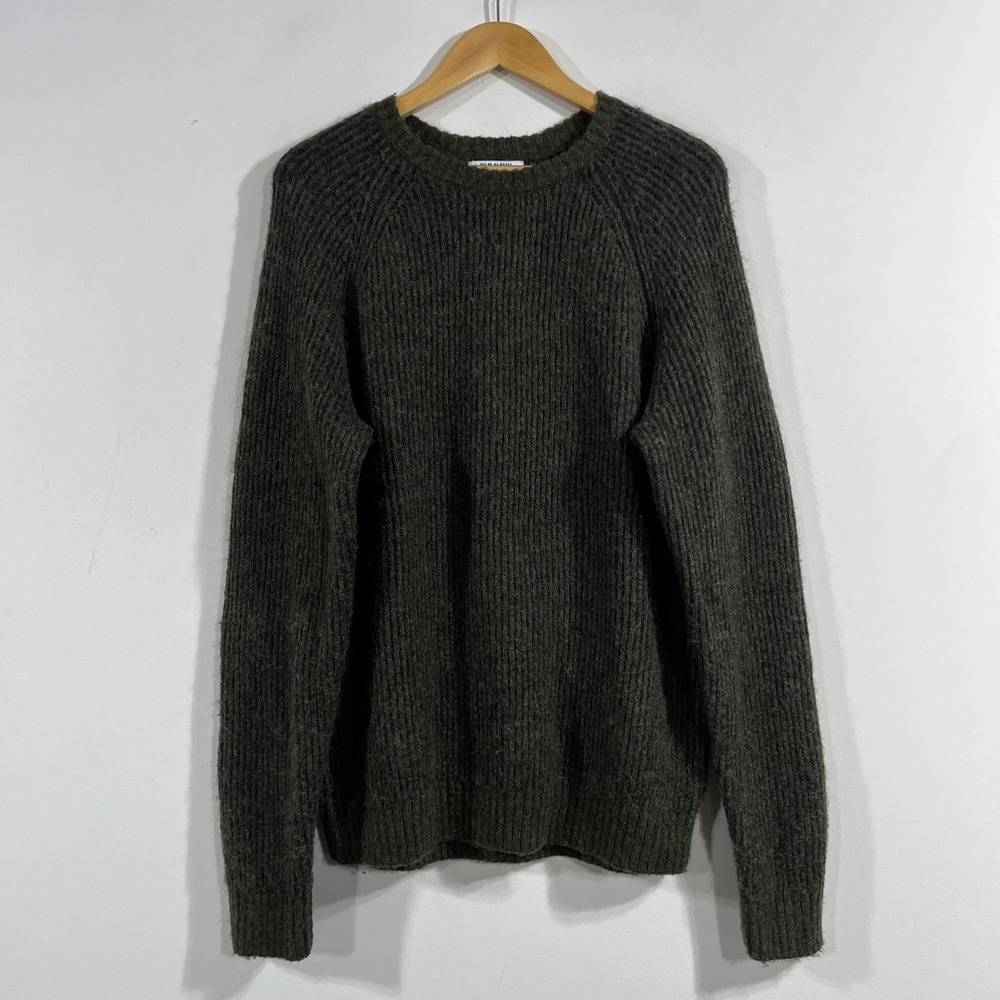 Old Navy Heritage Mens Large Olive Green Wool Blend Ribbed Crewneck Sweater